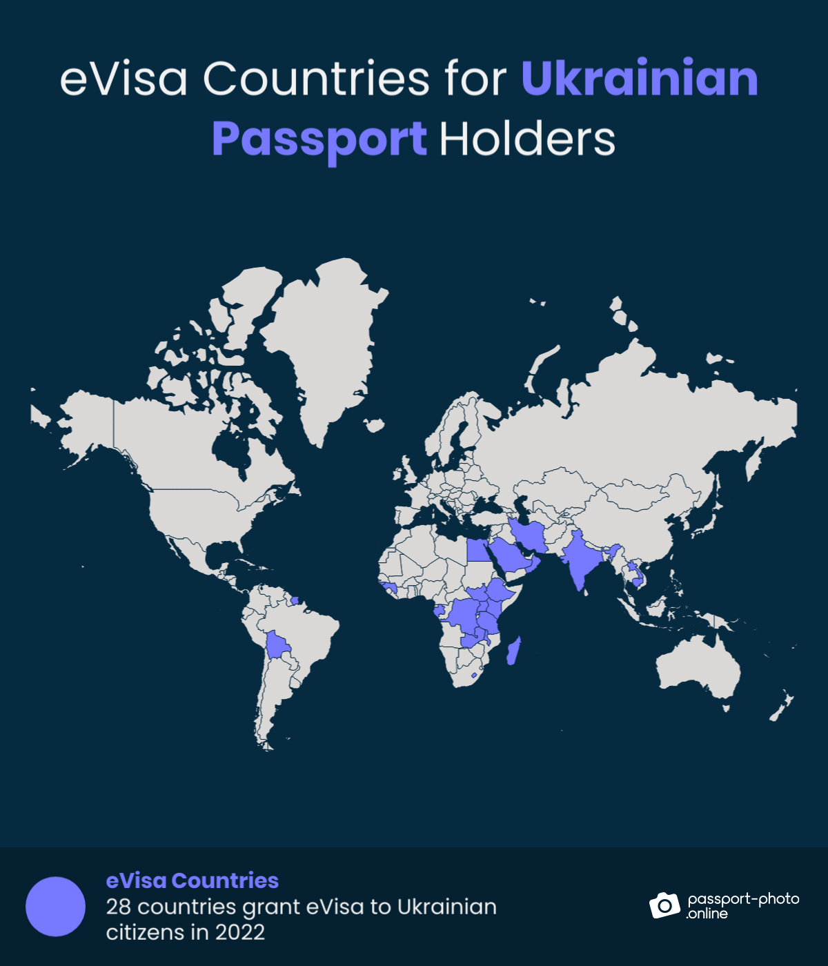 Map of countries Ukrainian citizens can visit with an eVisa