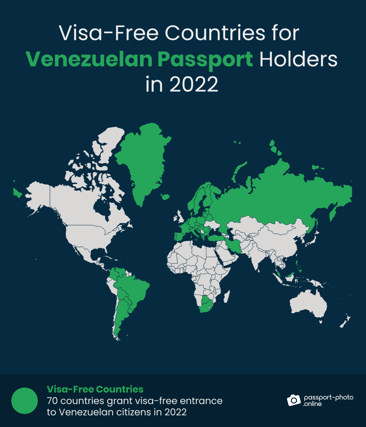 Map of countries Venezuelan citizens can travel to visa-free