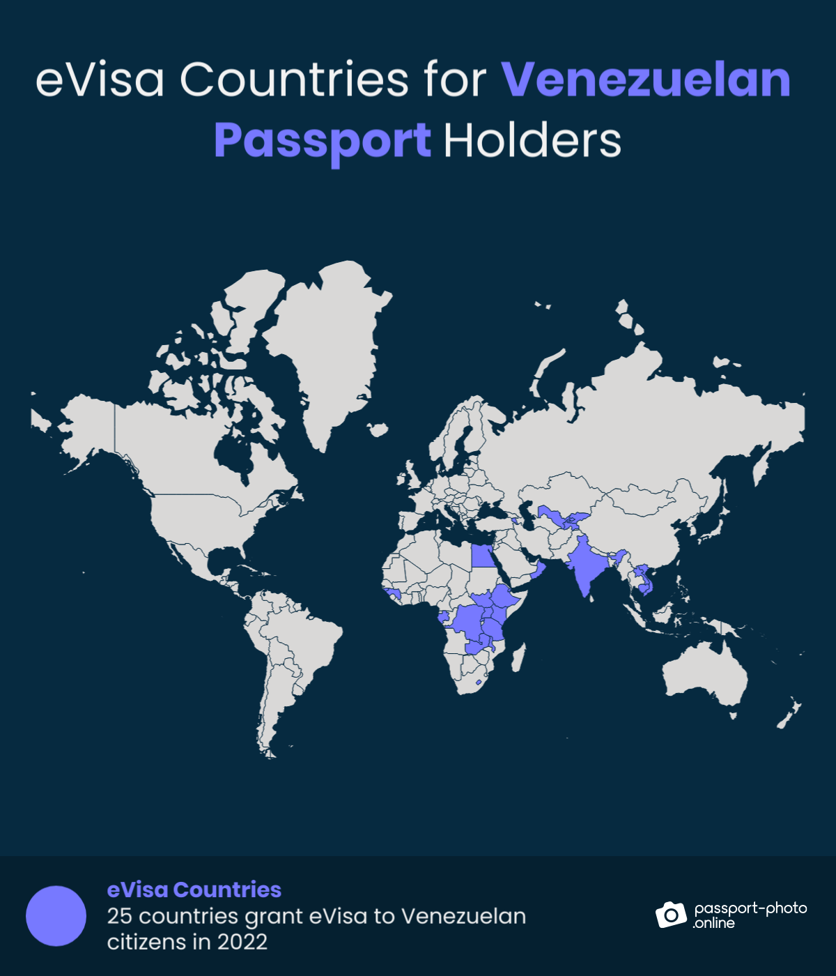 Map of countries Venezuelan citizens can visit with an eVisa