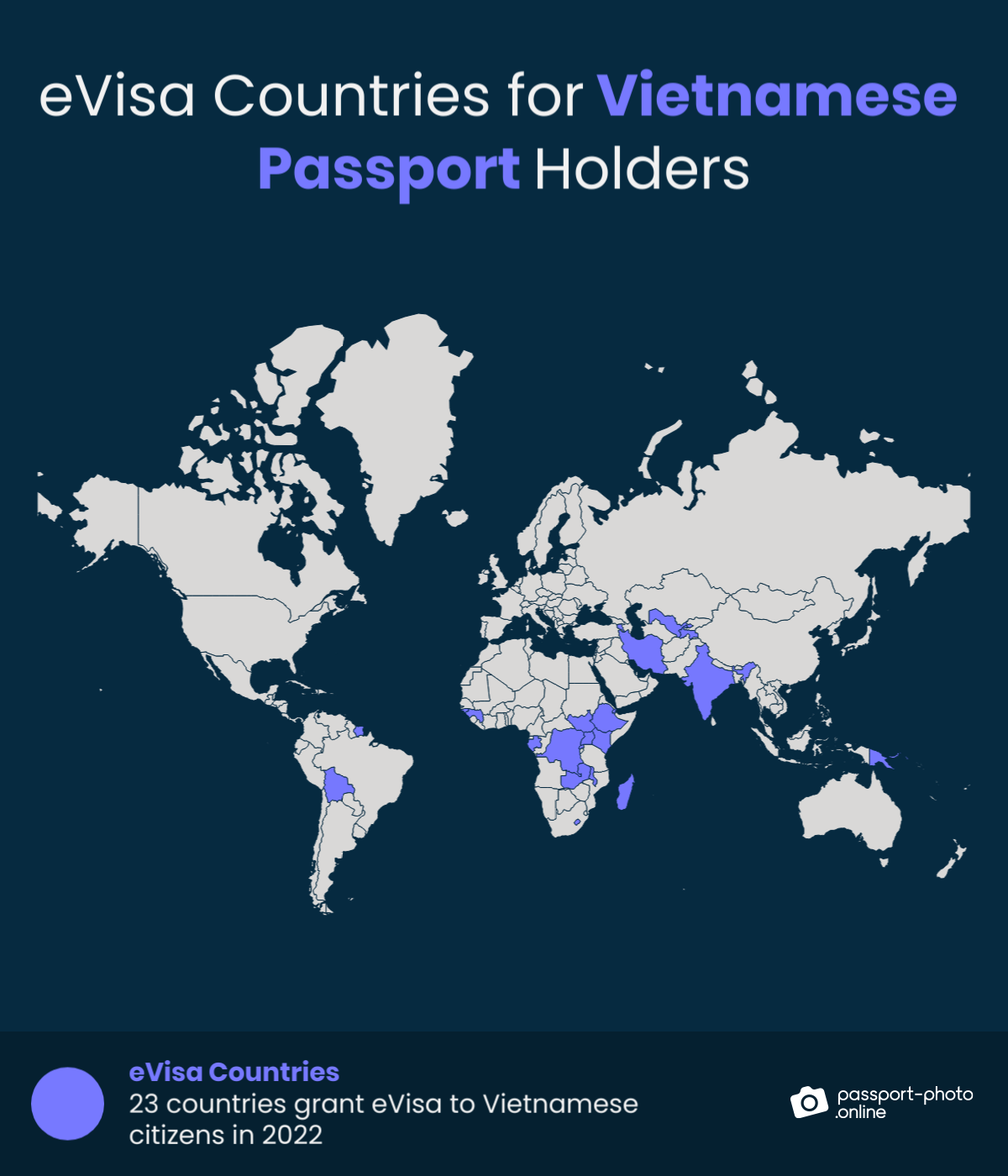 Map of countries Vietnamese citizens can visit with an eVisa