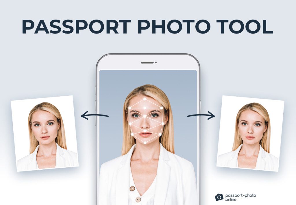 A young woman using a passport photo tool to procure compliant passport photos. 