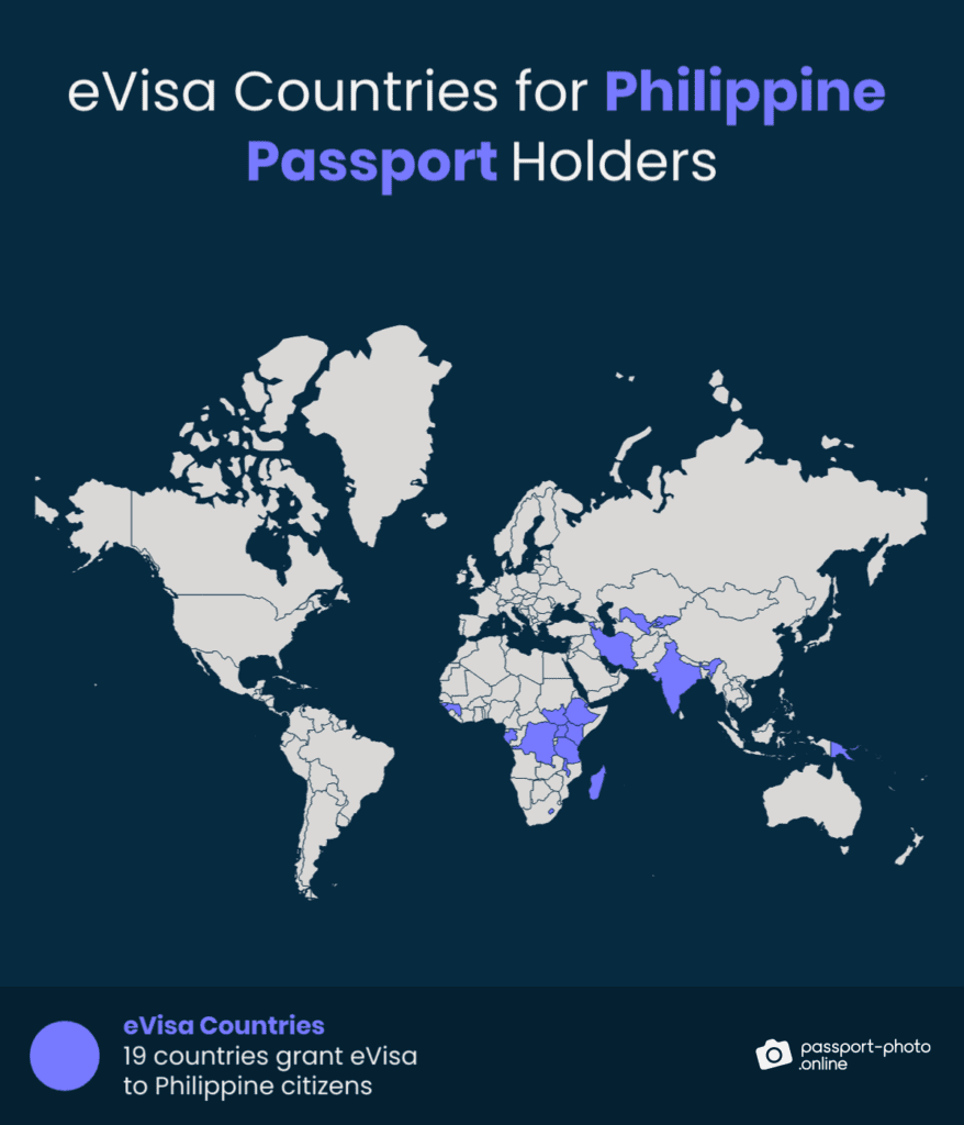 Map of countries Philippine citizens can visit with an eVisa