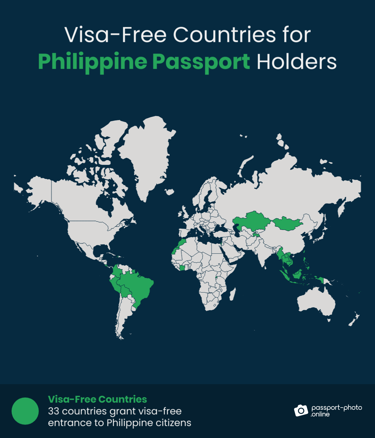 Map of countries Philippine citizens can travel to visa-free
