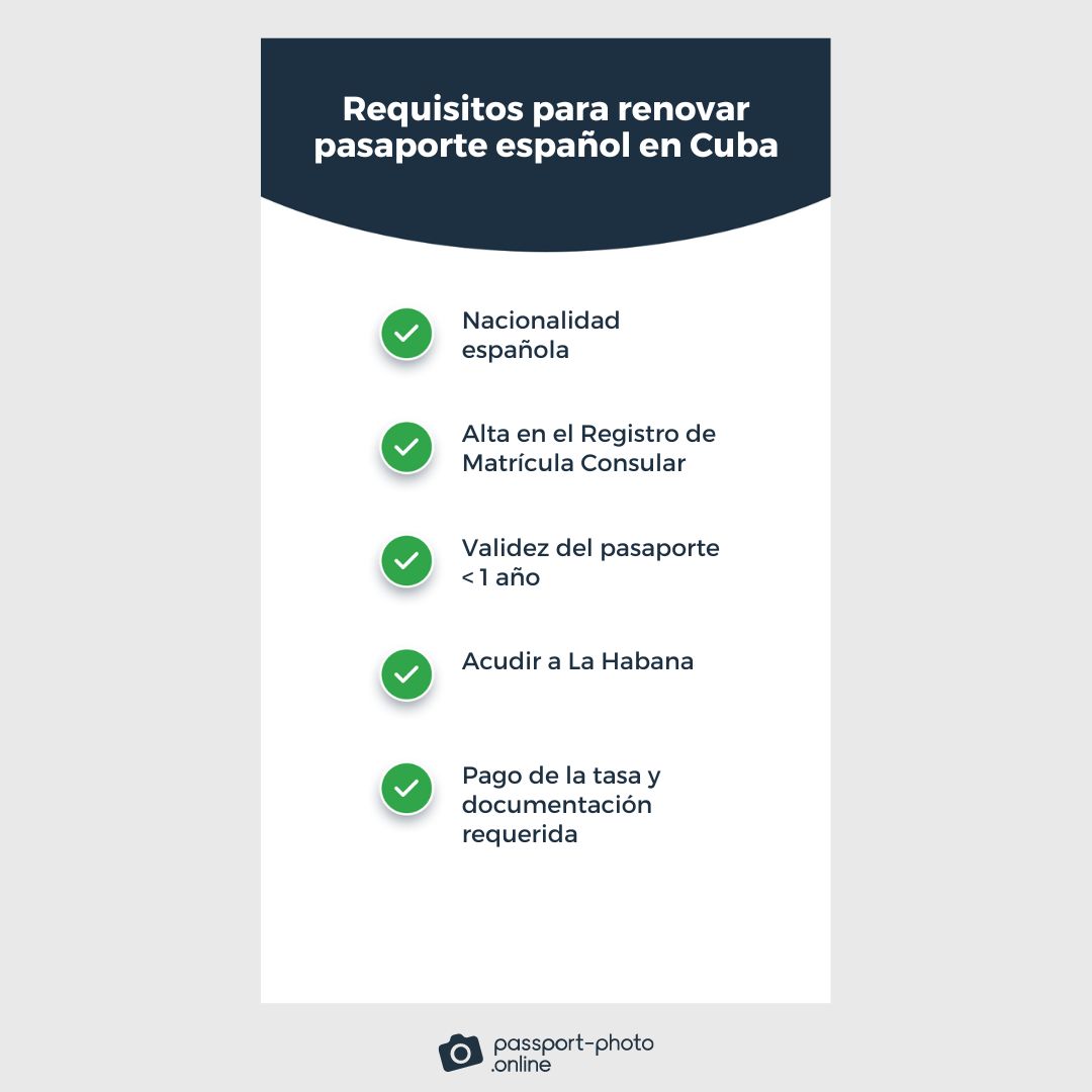 requisitos para renovar un pasaporte español en Cuba.