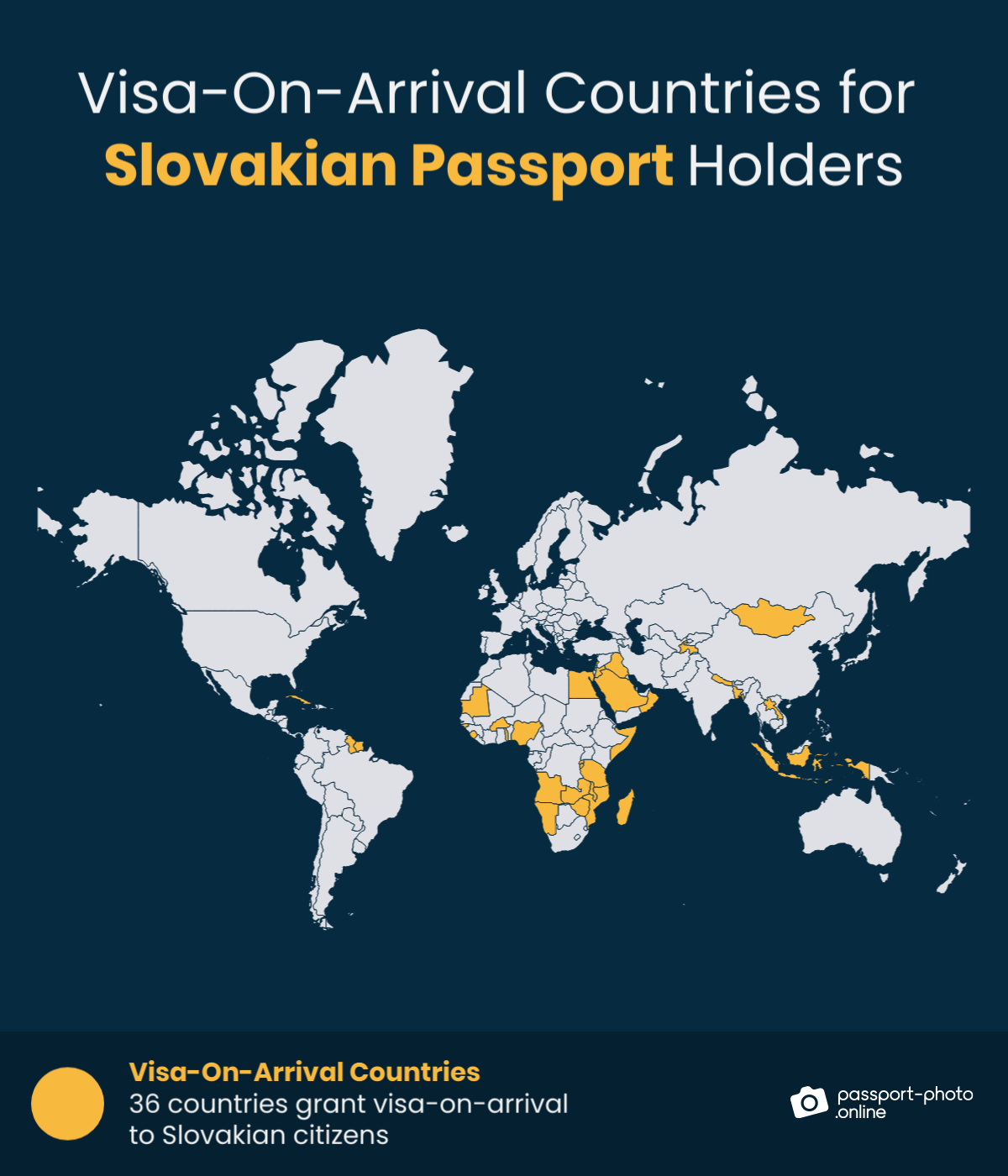 Map of countries Slovakian citizens can visit with a visa on arrival
