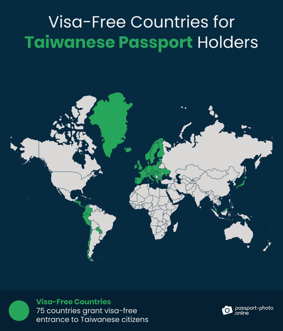 Map of countries Taiwanese citizens can travel to visa-free