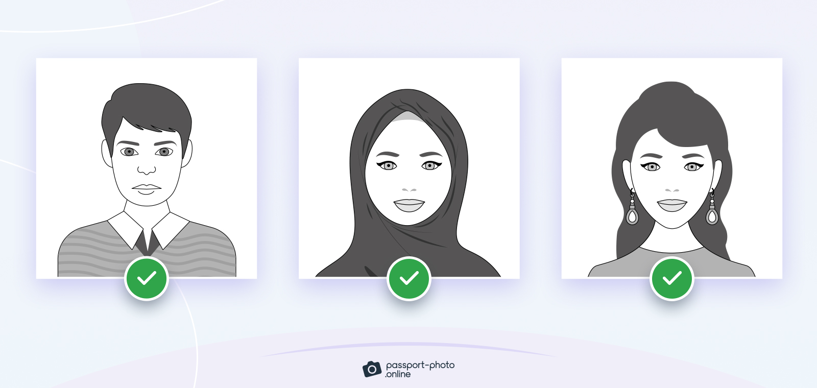 US passport photo examples of appropriate dress code.