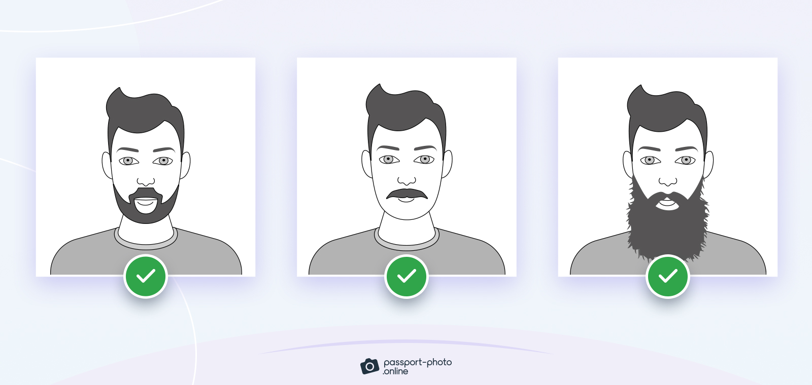 Acceptable passport photos with the applicant’s facial hair.