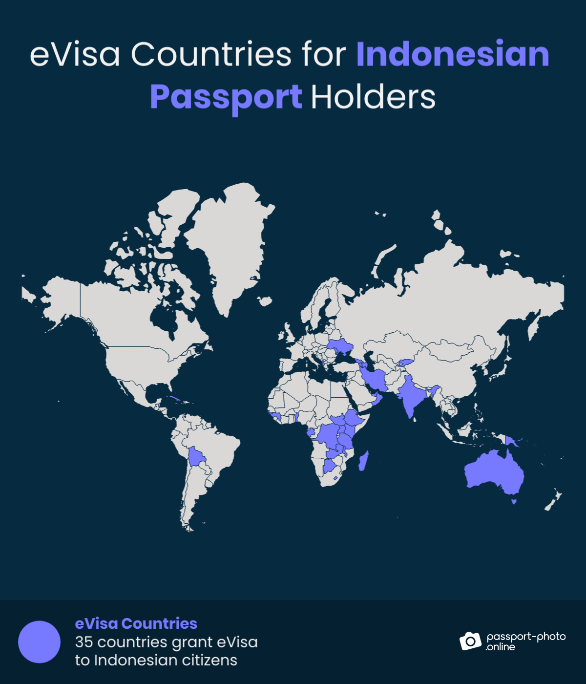 Map of countries Indonesian citizens can visit with an eVisa