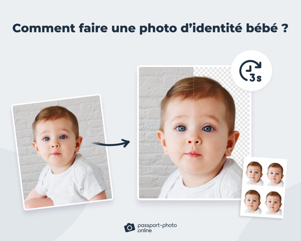 La photo montre la transformation d'une photo de bébé ordinaire en une photo d'identité de bébé.