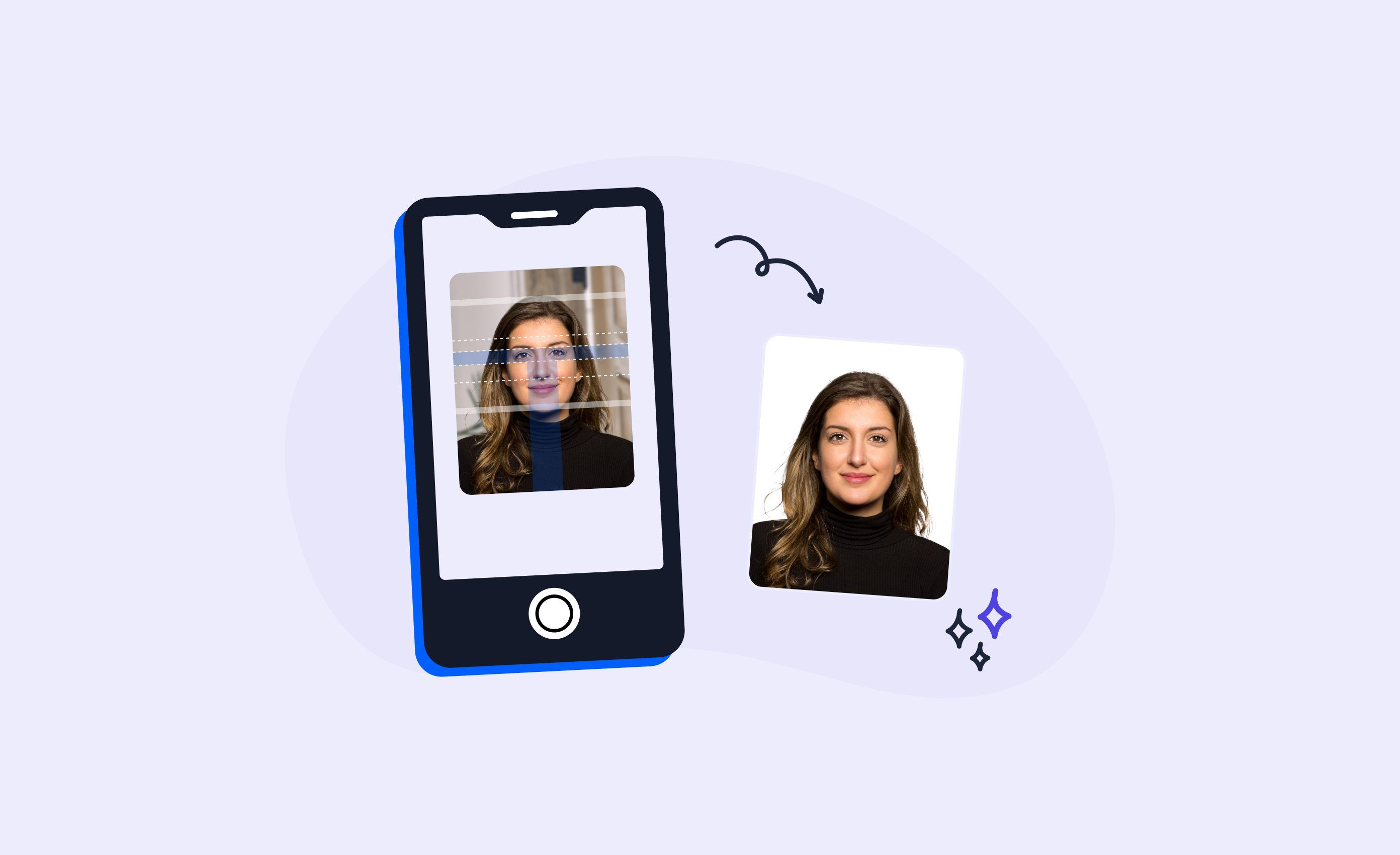A picture showing a passport-sized photo created on a smartphone with an app.