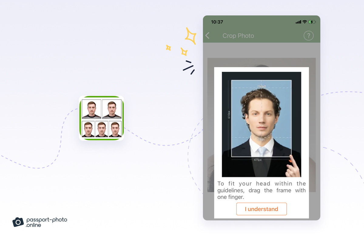 tip explaining how to adjust a picture to fit the required passport photo size and