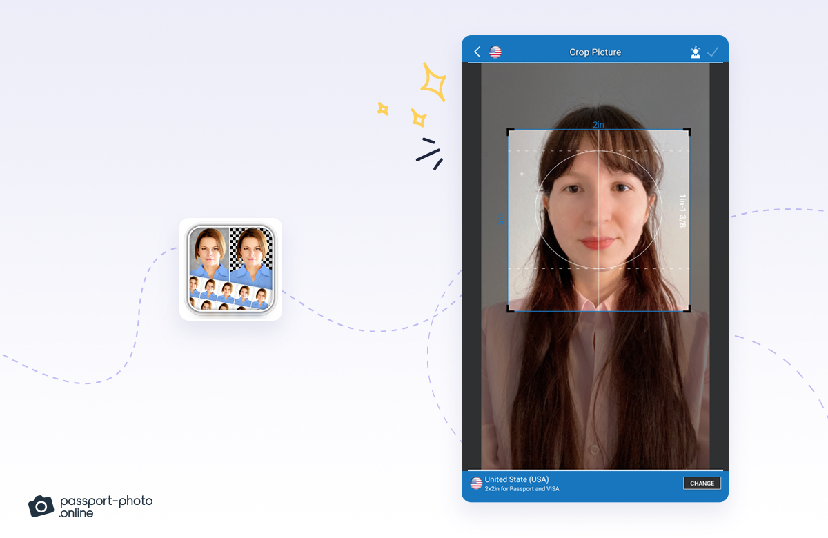 manually adjusting head size and position for a US passport photo on mobile app