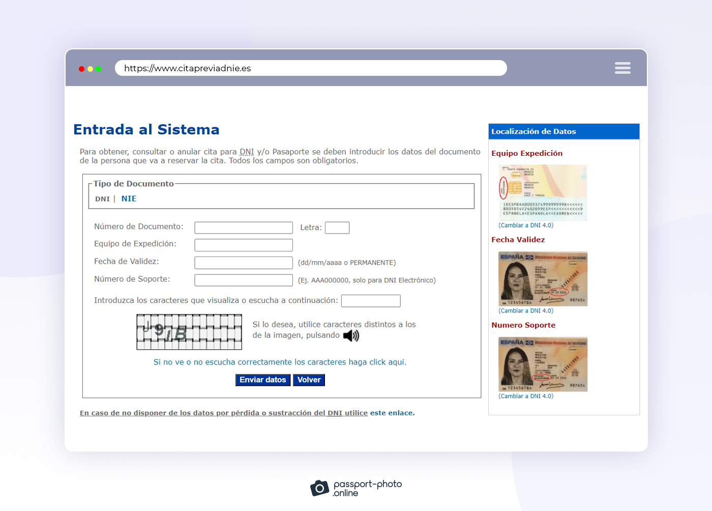 Entra al sistema con datos DNI o NIE y rellena las casillas para continuar con la solicitud de cita para pasaporte.