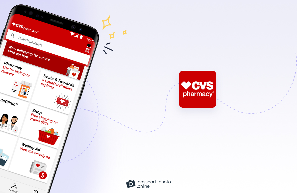 A cell phone running the CVS app where users can sometimes find passport photo coupons.