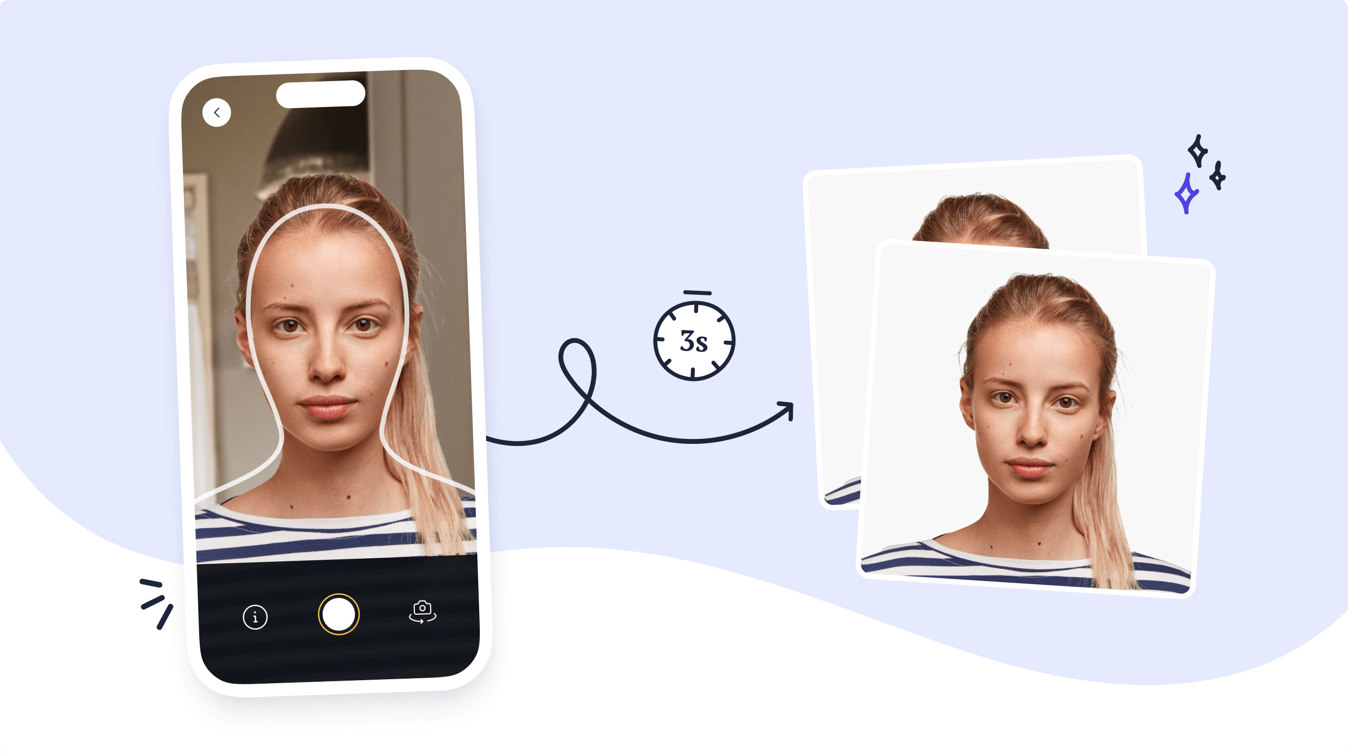 A woman uses her cell phone to snap her best passport photo using the Passport Photo Online app.