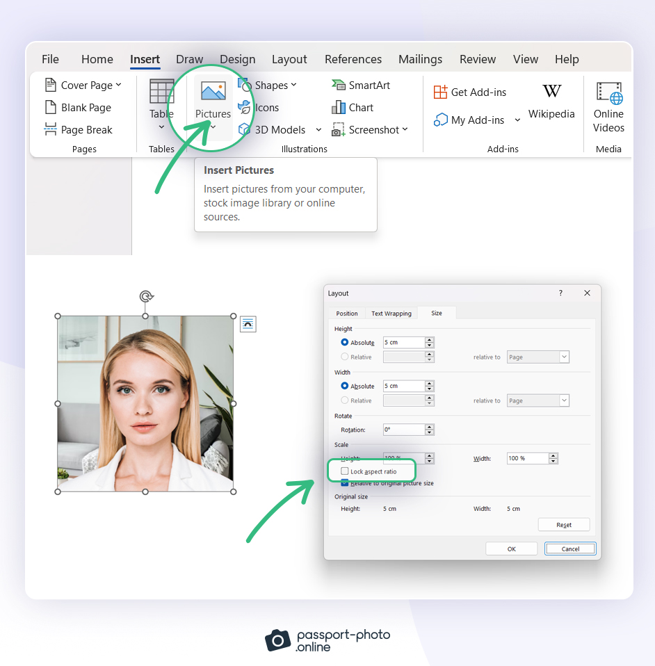 Here’s an example of how to resize an image to passport size in Word.