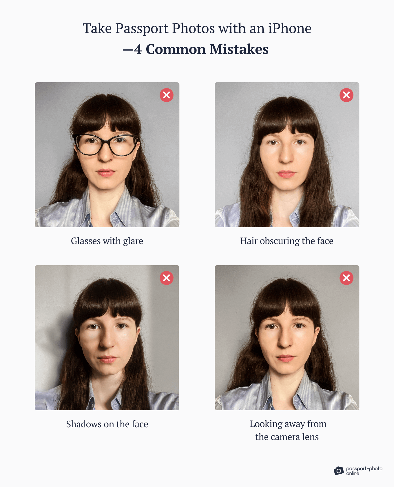Common mistakes when taking passport photos at home.