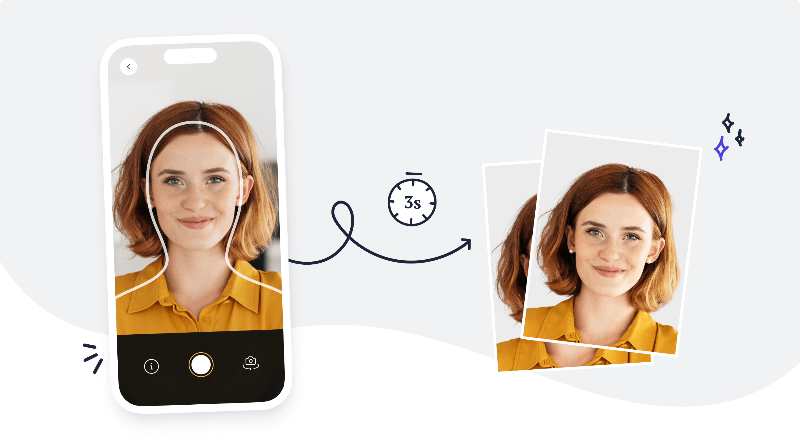 A picture converted into a government-compliant passport photo in 3 seconds using the Passport Photo Online mobile app.
