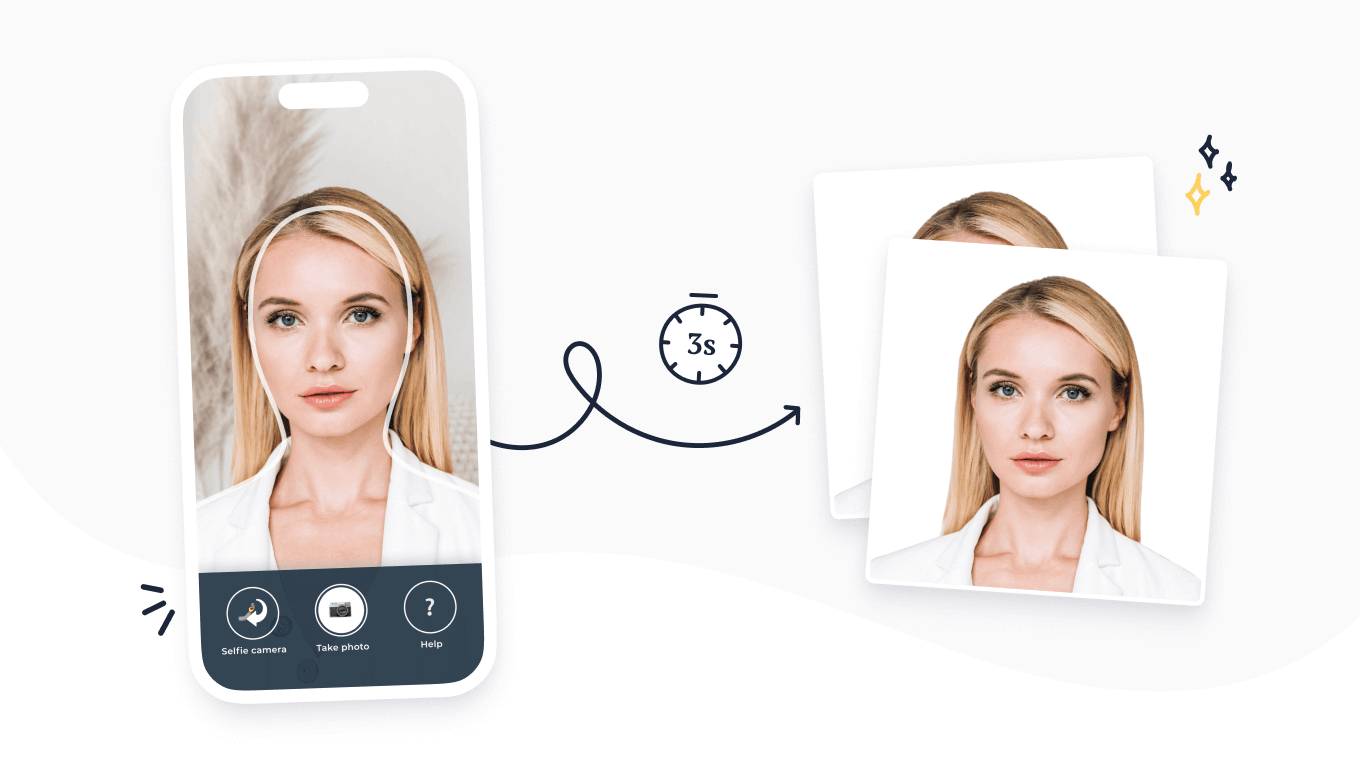 A picture converted into a government-compliant passport photo in 3 seconds using Passport Photo Online mobile app.