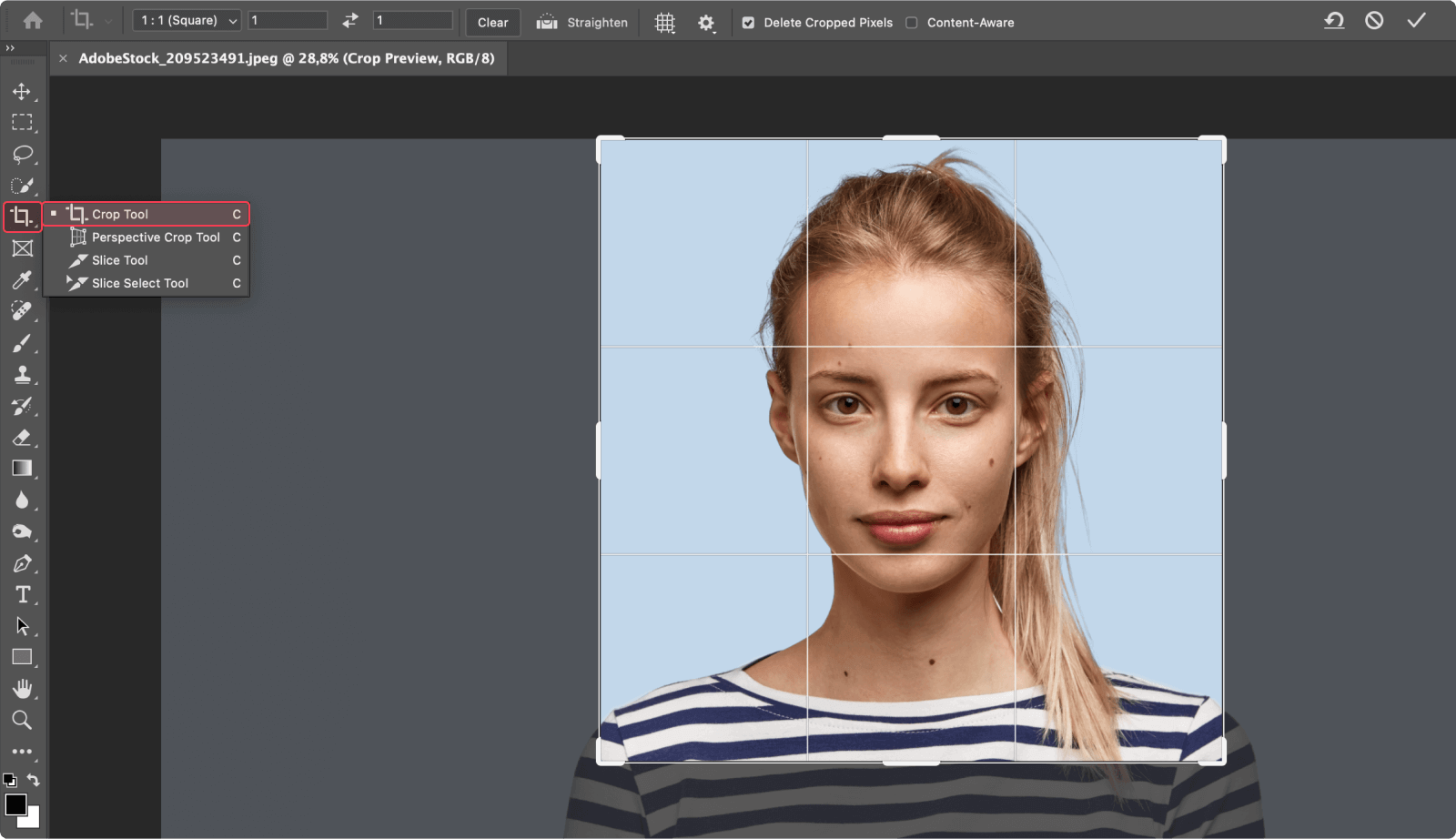 A screenshot of Photoshop with the crop tool selected