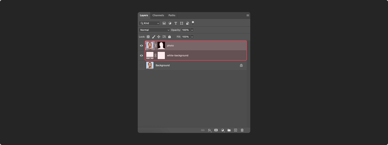 Photoshop’s layer mask tool bar.