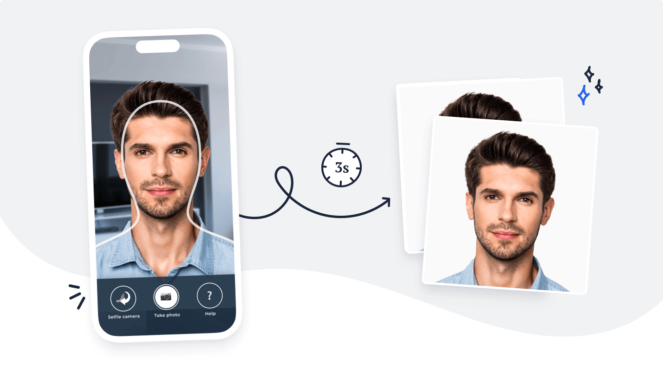 A picture converted into a government-compliant passport photo in 3 seconds using Passport Photo Online mobile app.