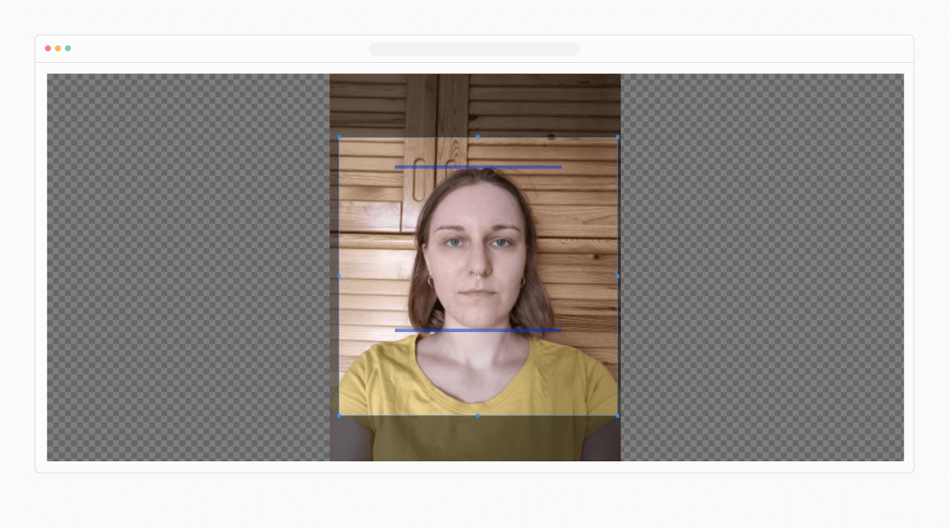 A cropping tool on 123PassportPhoto website.