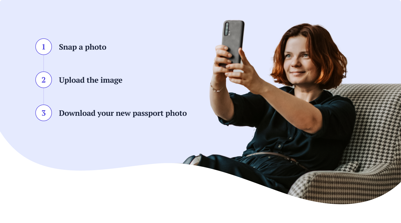 Instructions on how to get a passport photo with the Passport Photo Online service.