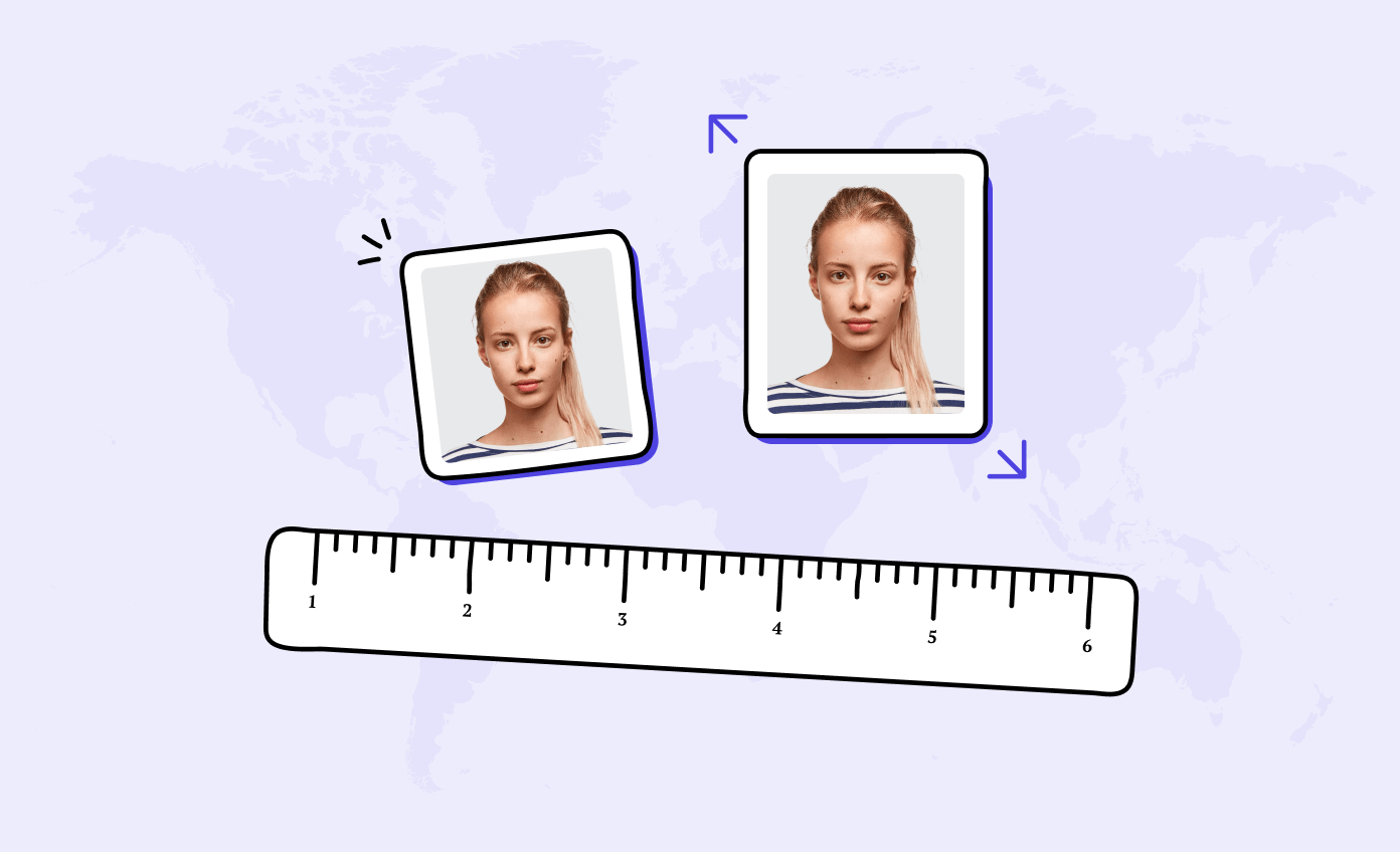 What is the standard passport photo size for certain countries—in metric and imperial units.