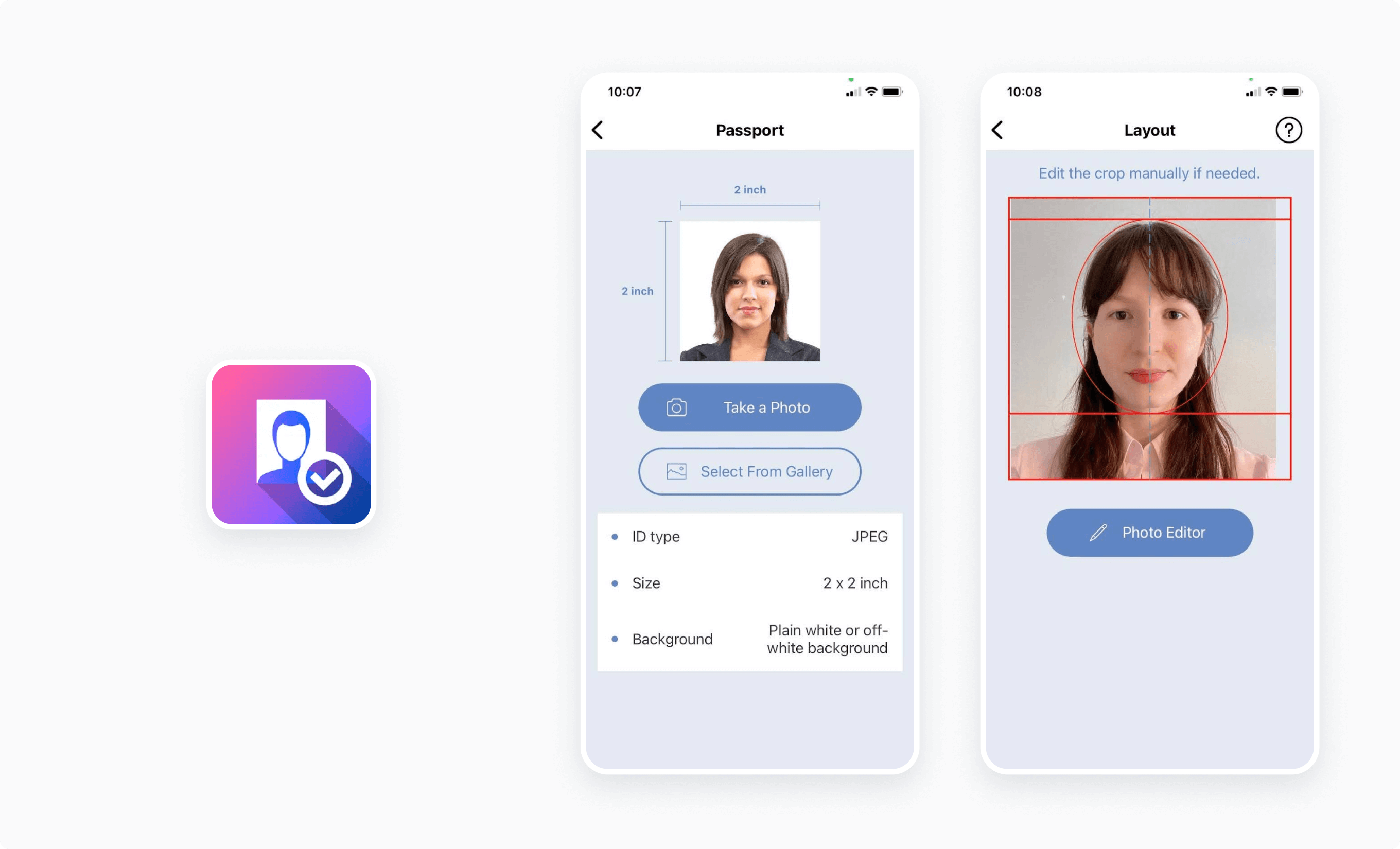 A photo showing how to manually resize an image to a 2x2 passport photo size.