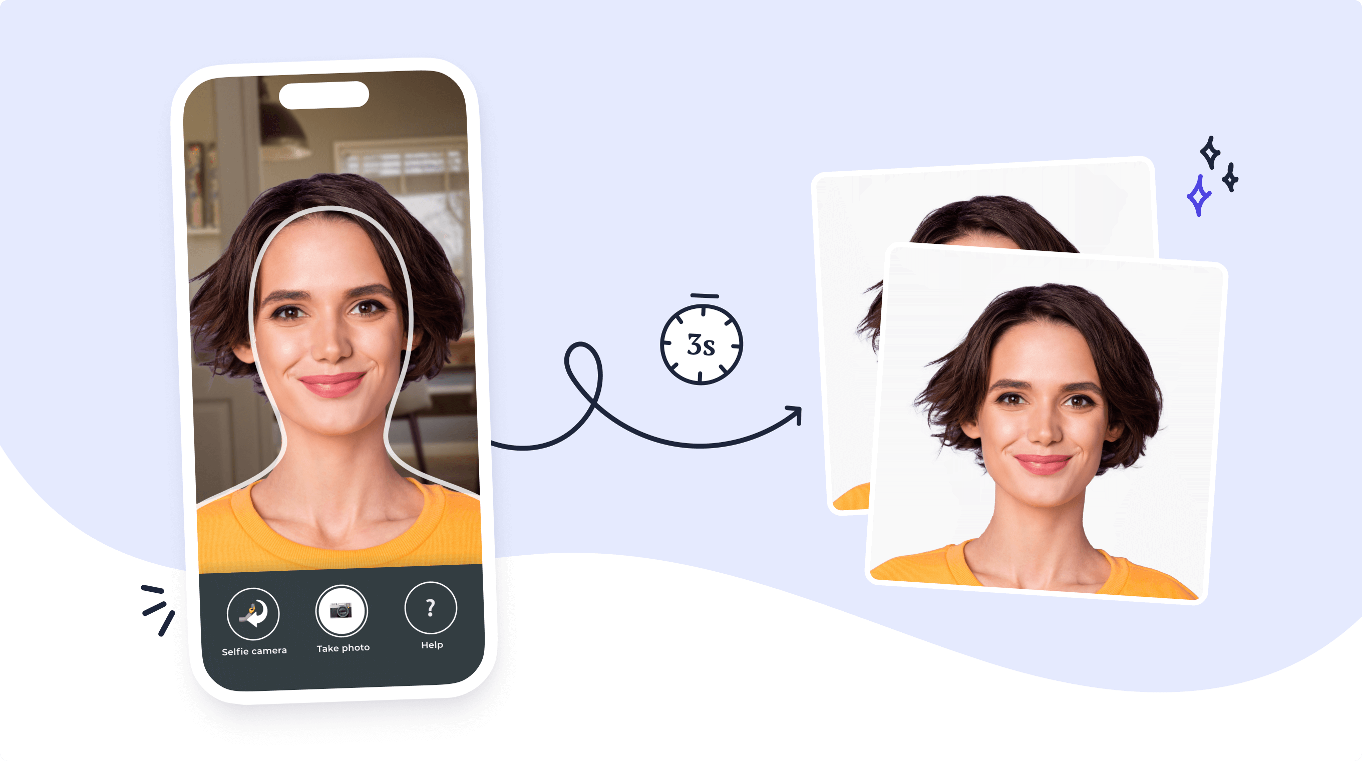 A picture converted into a government-compliant passport photo in 3 seconds using Passport Photo Online mobile app.