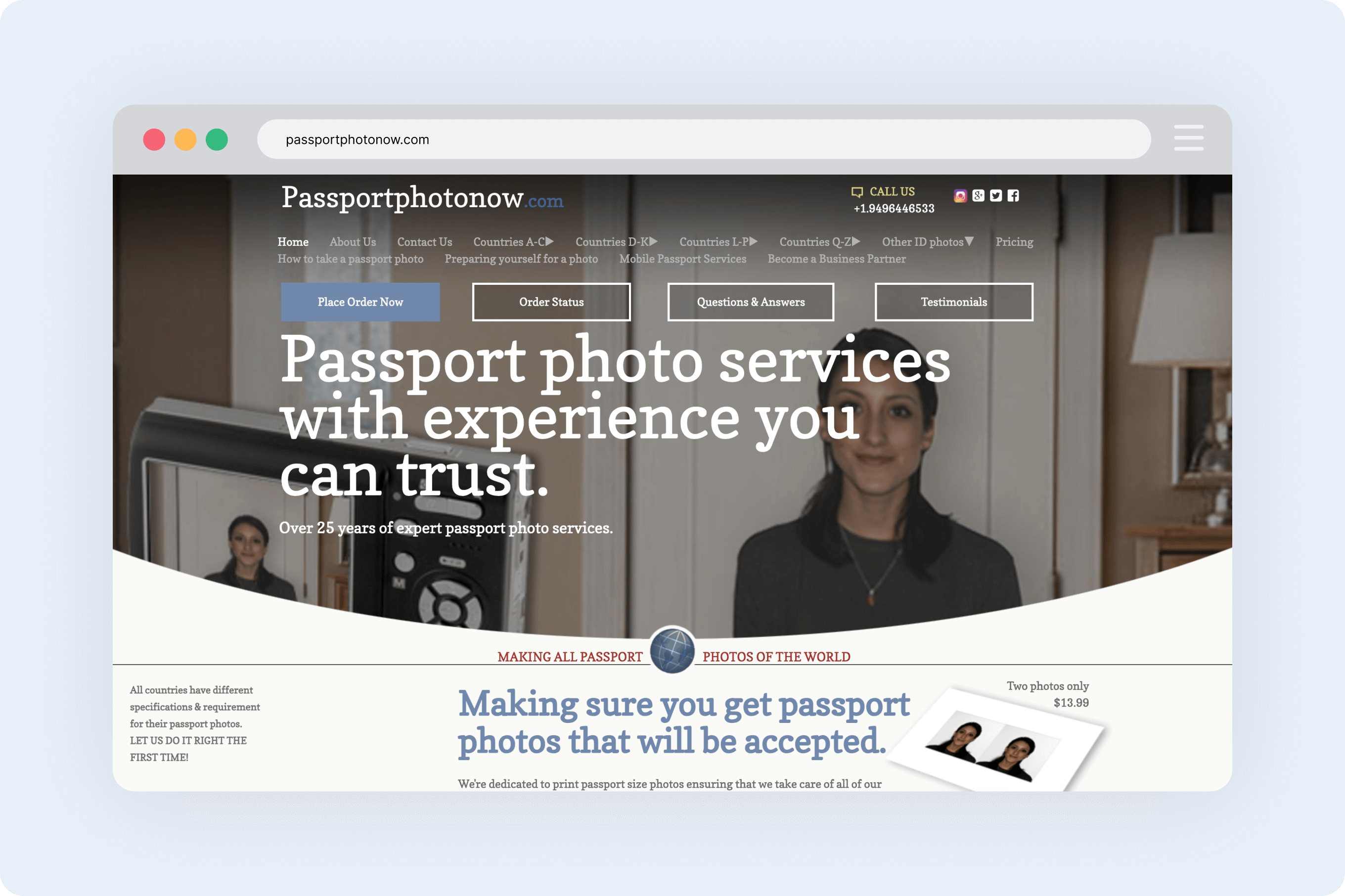 A browser open to Passportphotonow’s webpage.