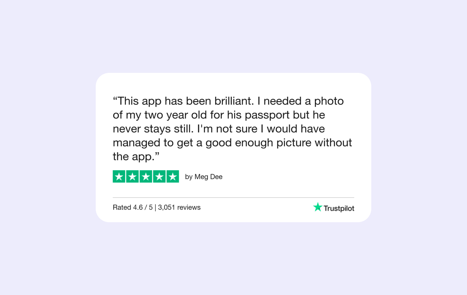 A parent commenting on how easy it was to take his child’s passport photo using Passport Photo Online’s app.
