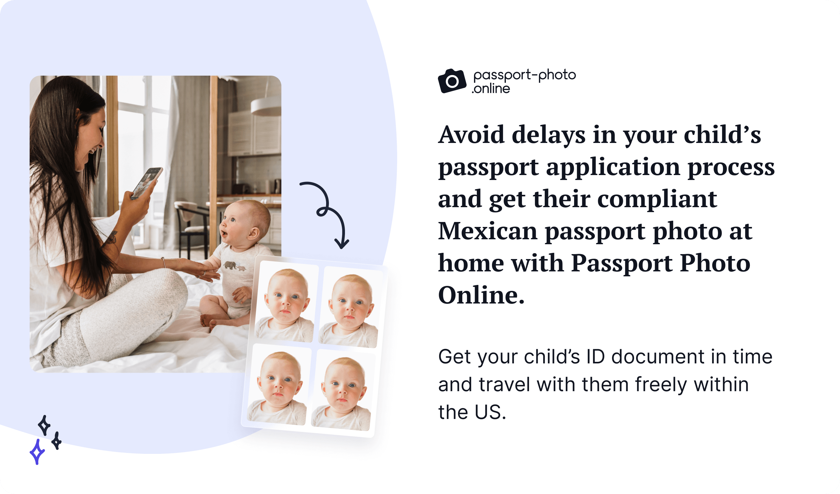A child’s Mexican passport photo taken at home with a mobile photo booth.