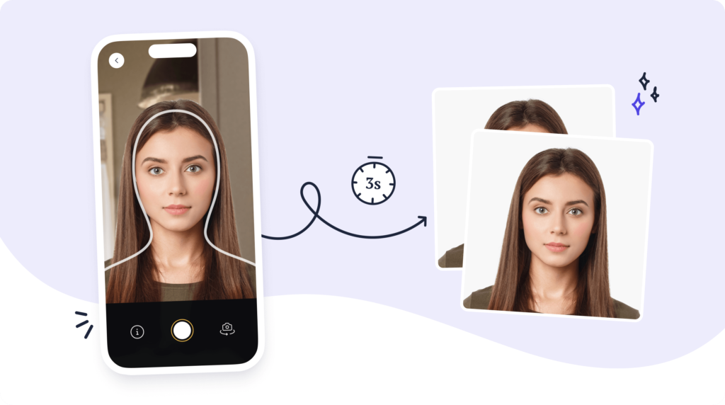 A picture converted into a government-compliant passport photo in 3 seconds using the Passport Photo Online mobile app.