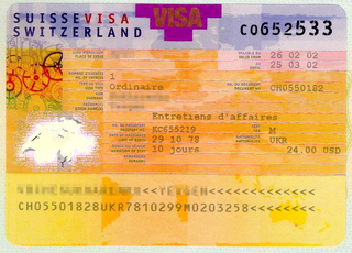 Switzerland Visa 35x45 MM (3,5 X 4,5 CM)