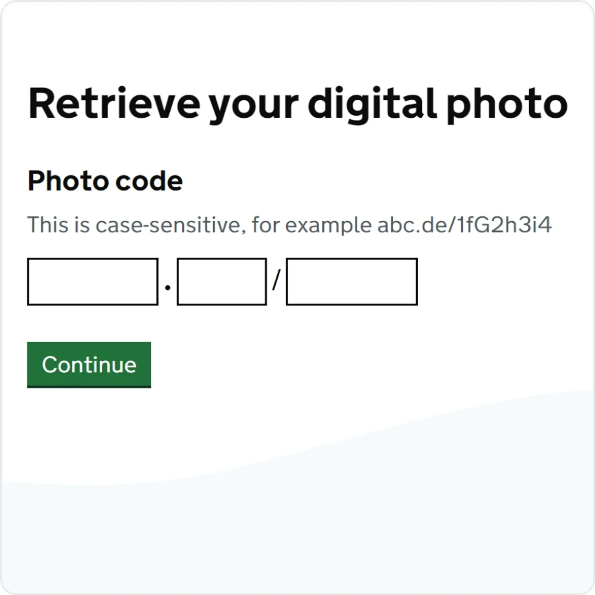 A screenshot from the HMPO’s website where you can upload a digital passport photo or a photo code for your passport application.