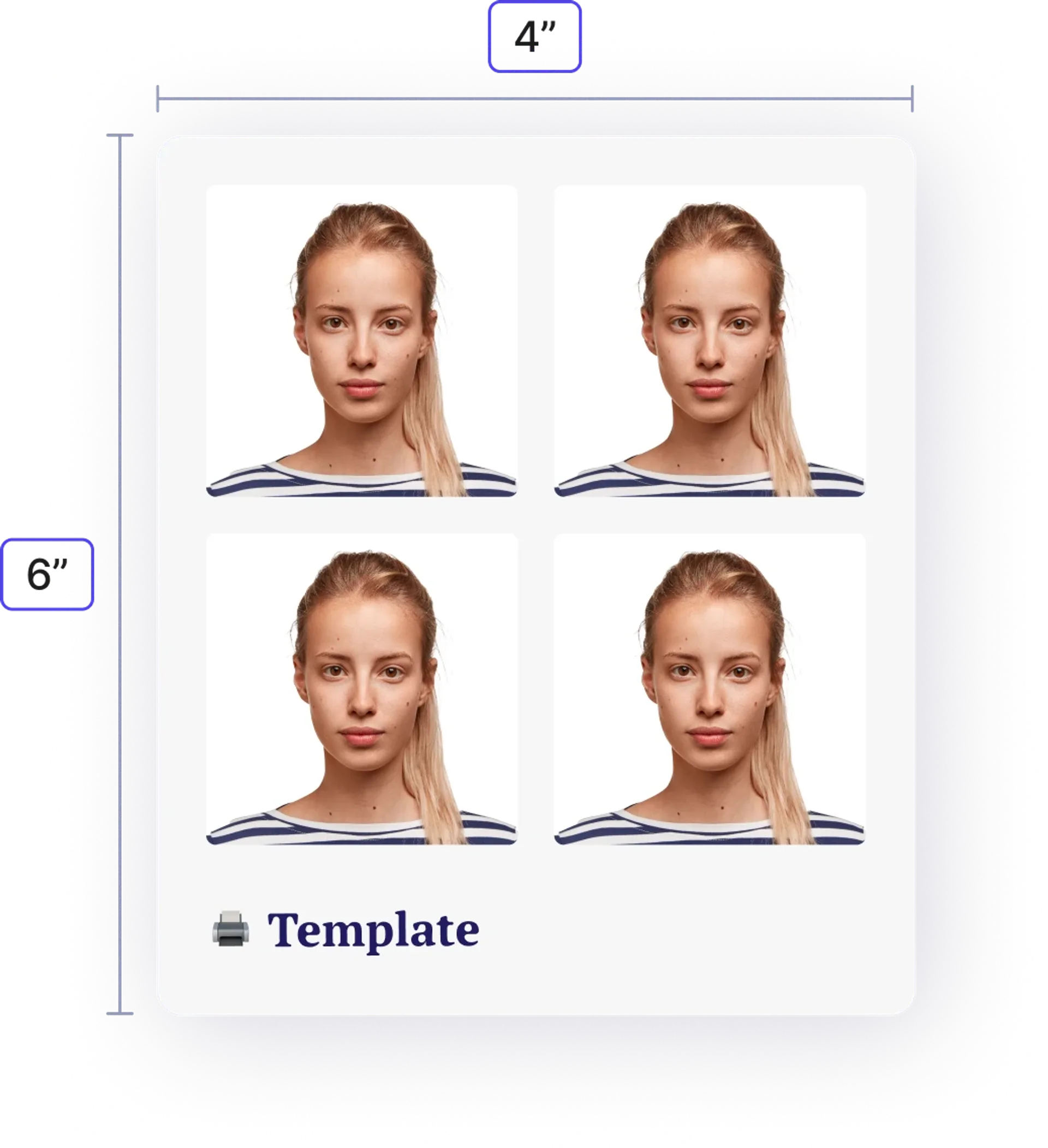 Get your passport photos printed affordably with a perfect 4x6 passport photo template from Passport Photo Online!