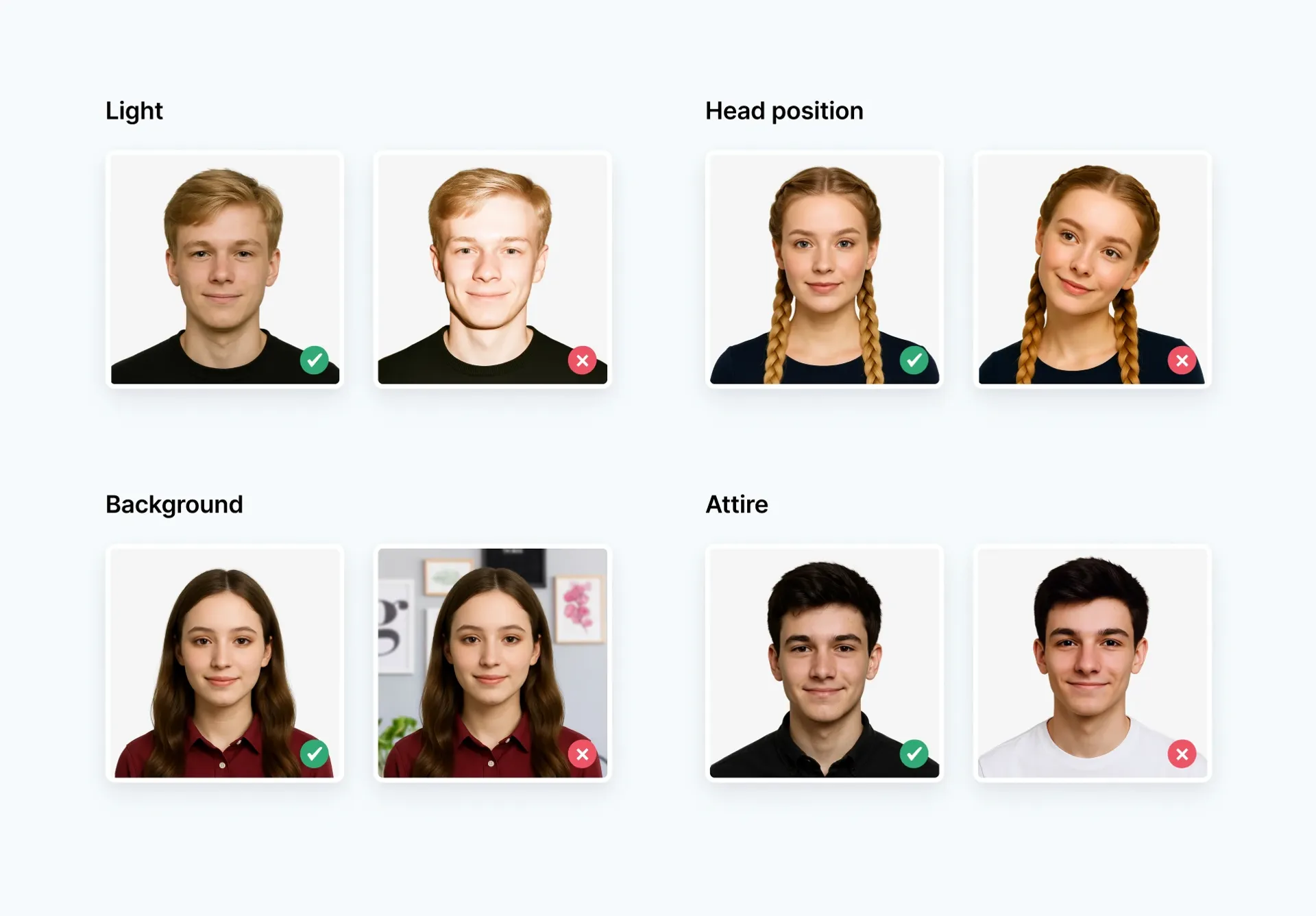 Examples of good and bad student ID photos