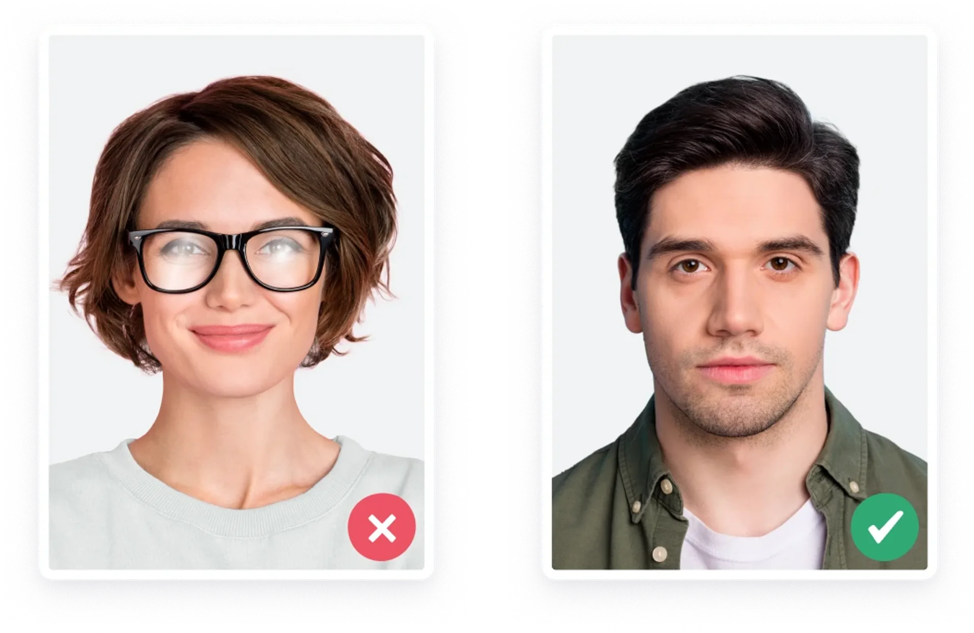 Examples of acceptable and unacceptable passport photos