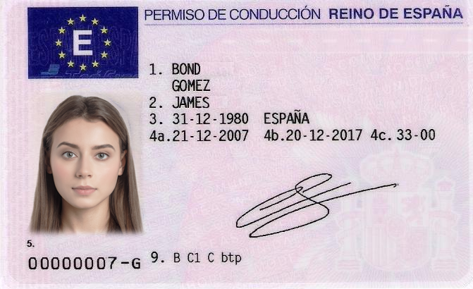 Foto para el carnet de conducir español