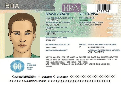 Il visto brasiliano 2x2 pollici (51x51 mm)